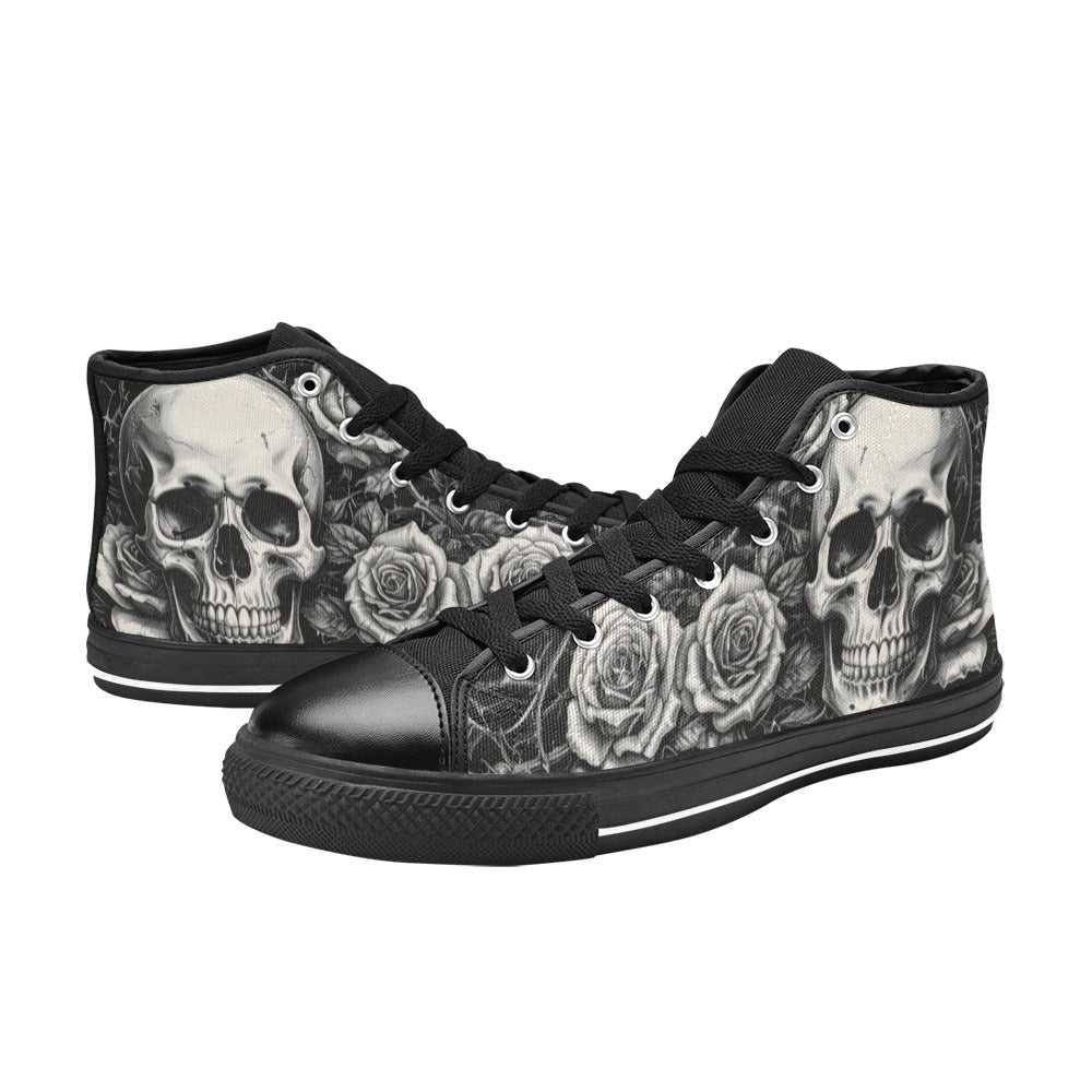 Grey Skull & Wings Women's Dark Gothic High Top Canvas Shoes | Freaky Shoes®