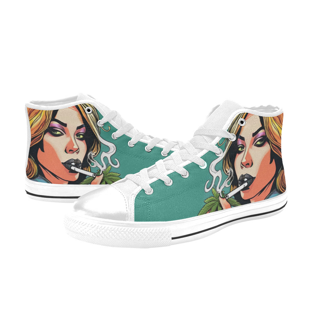 MEN'S Comic Book Art Woman High Top Canvas Wallpaper Art Shoes