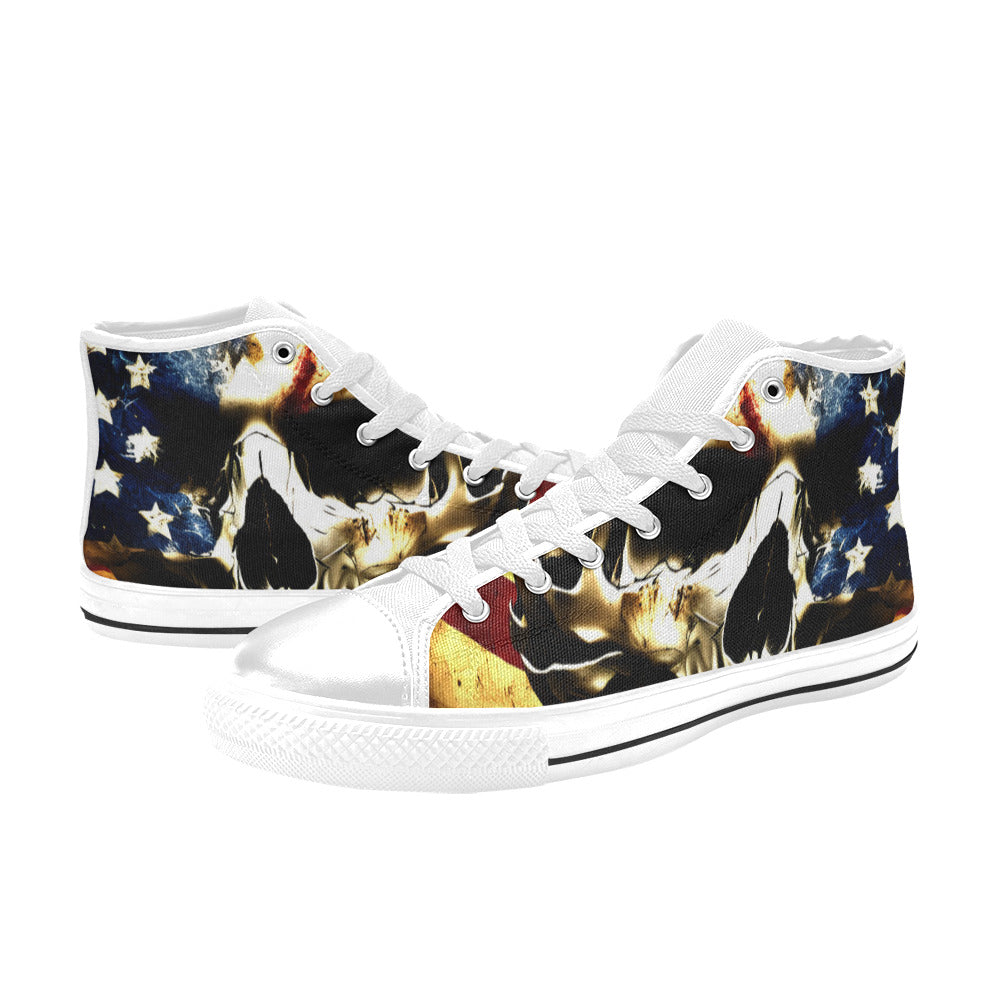 WOMEN'S Patriotic Usa Flag Skull High Top Canvas Dark Academia Custom Shoes