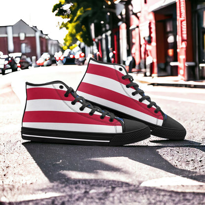Custom Patriotic USA Flag high-top canvas shoes with bold all-over art — Freaky Shoes