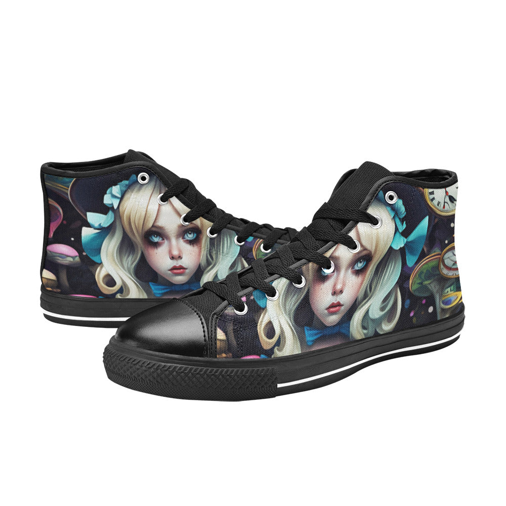 WOMEN'S Creepy Art Trippy Wonderland High Top Canvas Neon Fantasy Custom Shoes