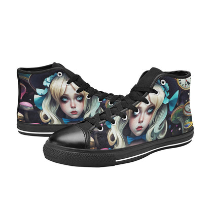 WOMEN'S Creepy Art Trippy Wonderland High Top Canvas Neon Fantasy Custom Shoes