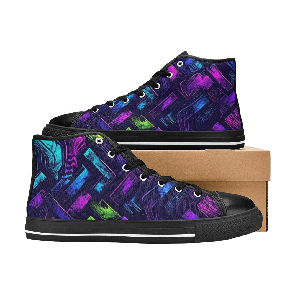 KIDS' Electric Houndstooth Dream 1 High Top Canvas Surreal Custom Shoes