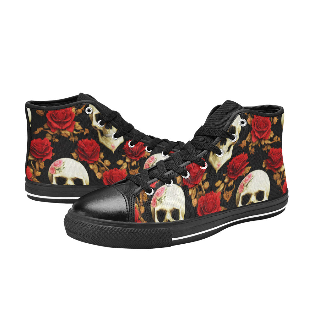 WOMEN'S Rose Skulls High Top Canvas Neon Fantasy Custom Shoes