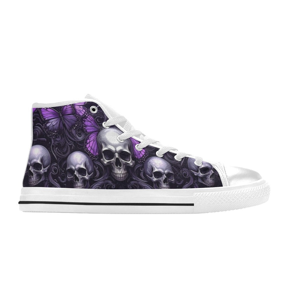 WOMEN'S Skull Butterfly Purple Iridescent High Top Canvas Y2K Custom Sneakers