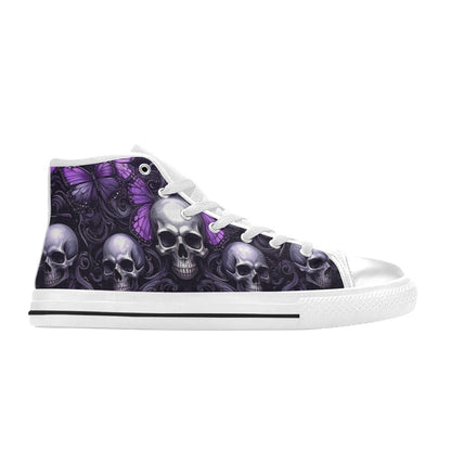 WOMEN'S Skull Butterfly Purple Iridescent High Top Canvas Y2K Custom Sneakers