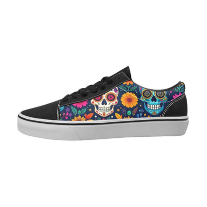 WOMEN'S Rainbow Sugar Skull Weave Low Top Skateboarding Wallpaper Art Custom Sneakers