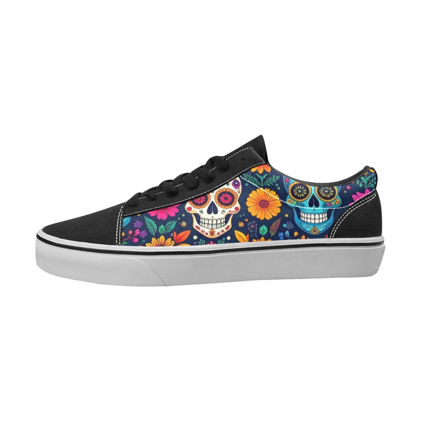 MEN'S Rainbow Sugar Skull Weave Low Top Skateboarding Vibrant Chaos Sneakers