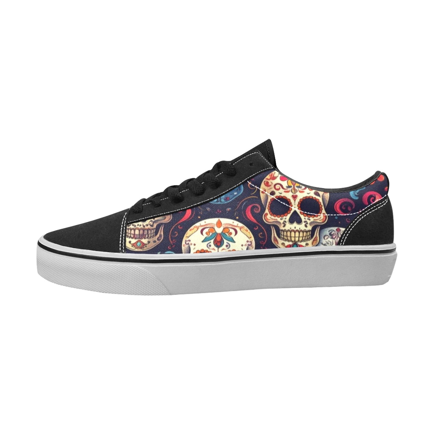 WOMEN'S Day Of Dead Sugar Skull Low Top Skateboarding Dark Academia Custom Sneakers