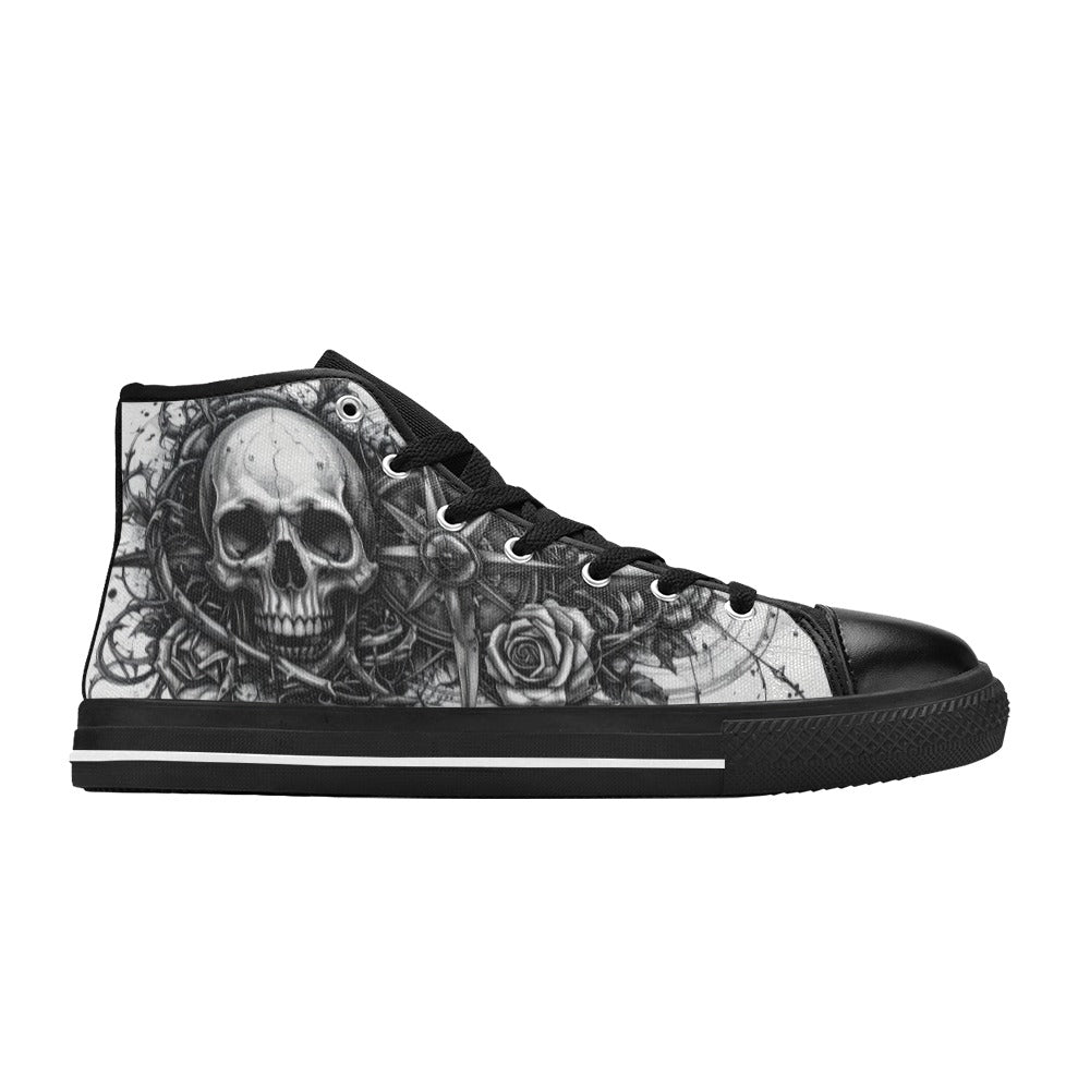 Dark Gothic Art Skull Men's High Top Canvas Shoes | Freaky Shoes®