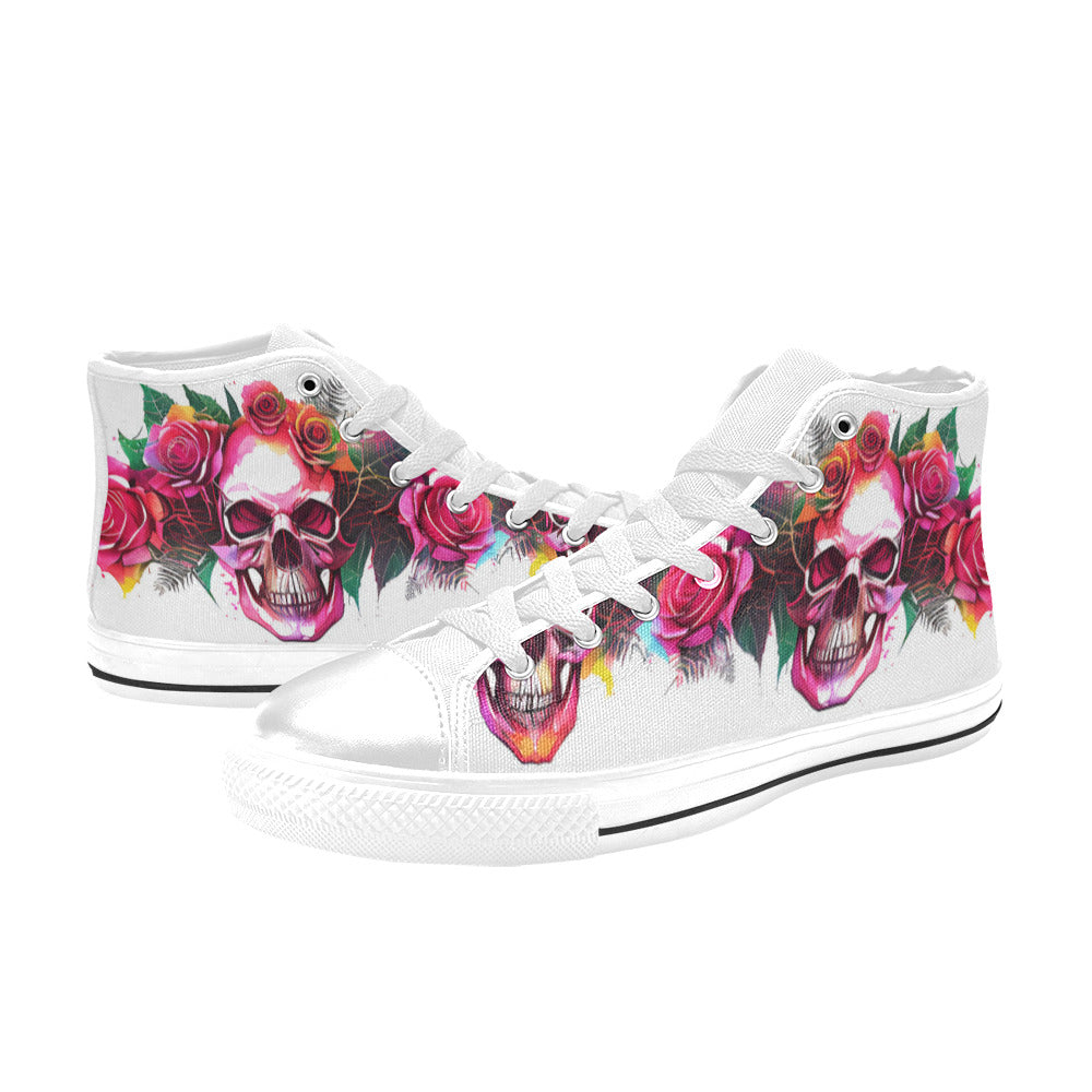 WOMEN'S Skulls Roses Deluxe 11 High Top Canvas Y2K Shoes