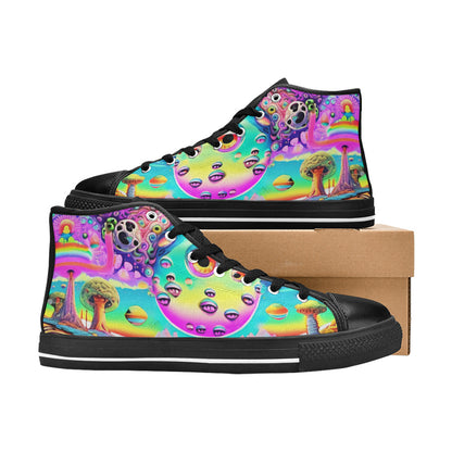MEN'S Trippy Acid World Art High Top Canvas Grunge Custom Shoes
