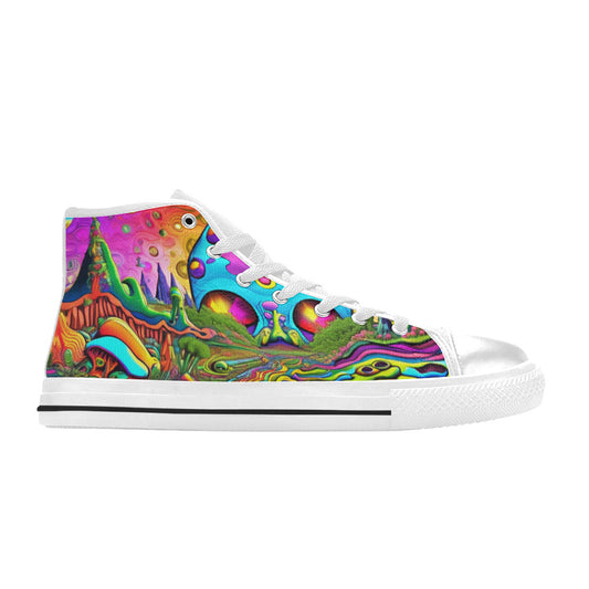 MEN'S Trippy Acid World Art High Top Canvas Cottagecore Custom Sneakers