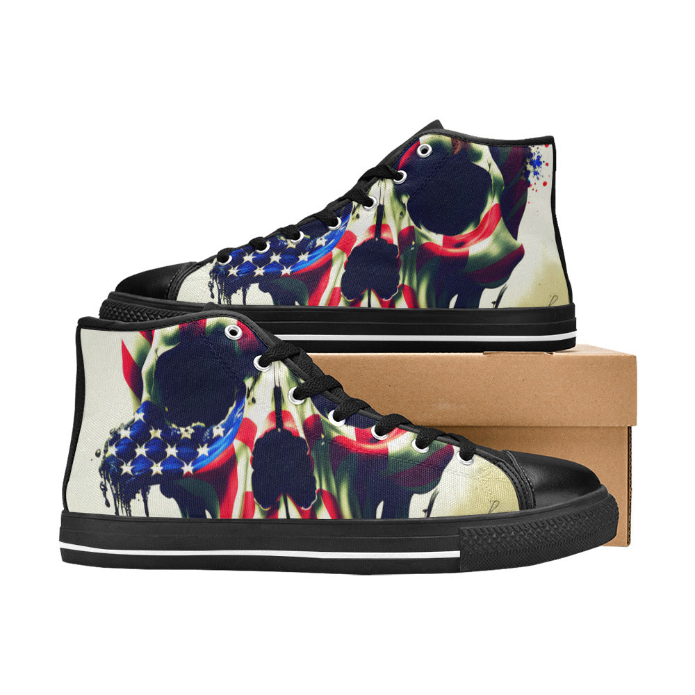 WOMEN'S Patriotic Flag Skull Art High Top Canvas Aesthetic Custom Sneakers