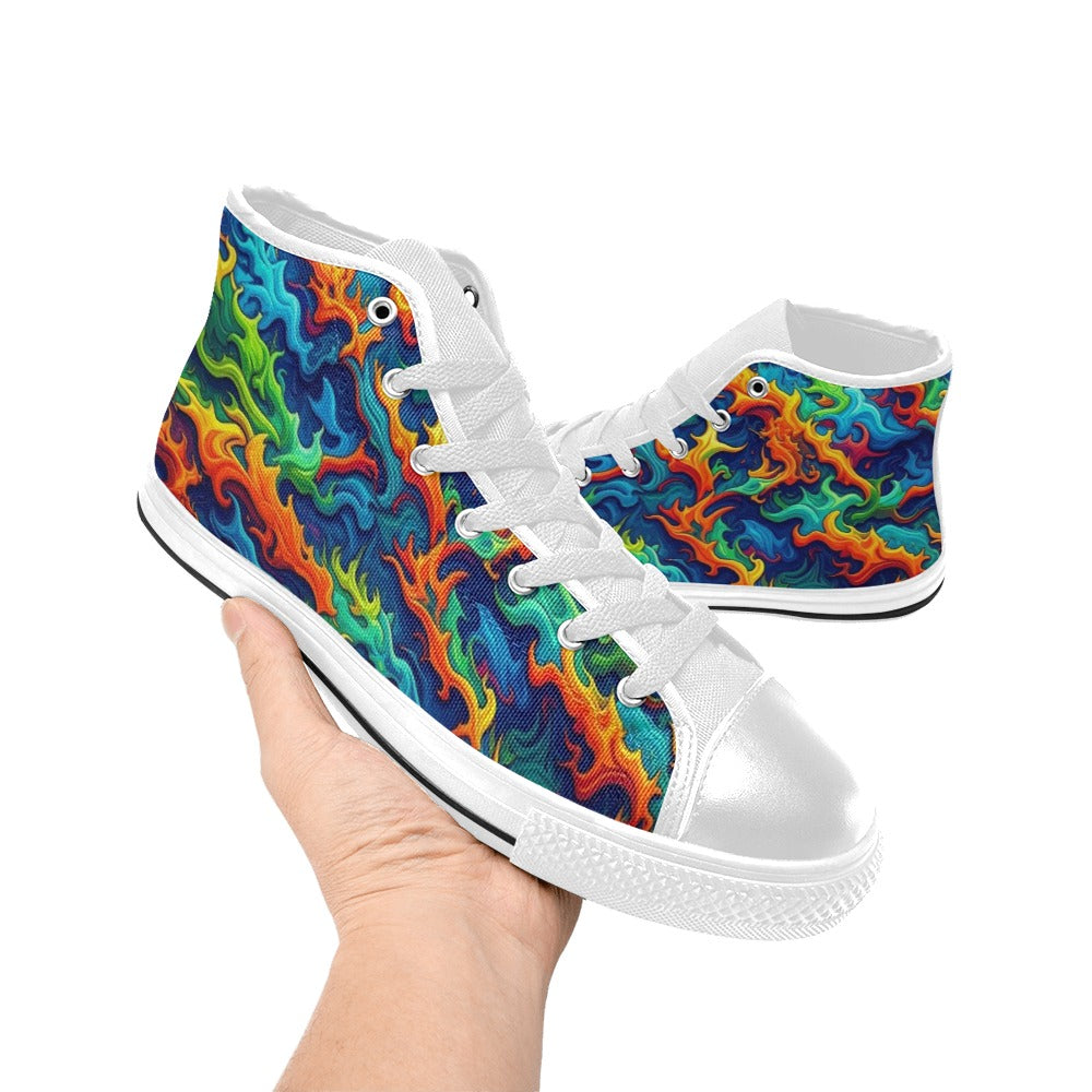 WOMEN'S Psychedelic Camo Rhythm High Top Canvas Neon Fantasy Sneakers