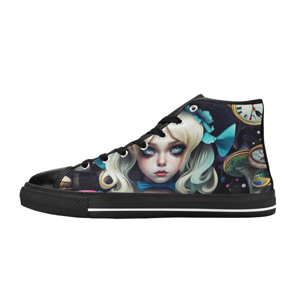 WOMEN'S Creepy Art Trippy Wonderland High Top Canvas Neon Fantasy Custom Shoes