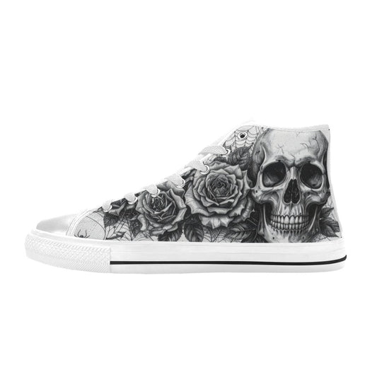 Grey Dark Art Skull Women's Goth High Top Canvas Shoes | Freaky Shoes®