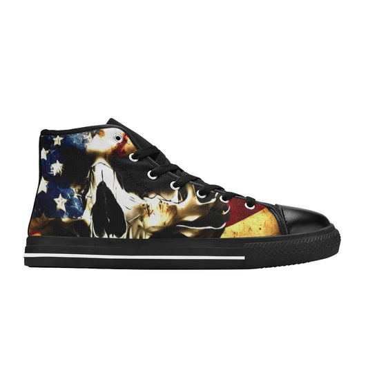 WOMEN'S Patriotic Usa Flag Skull High Top Canvas Grunge Shoes