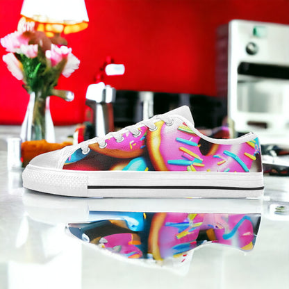 Custom Men's Donut Art high-top canvas shoes with bold all-over art — Freaky Shoes