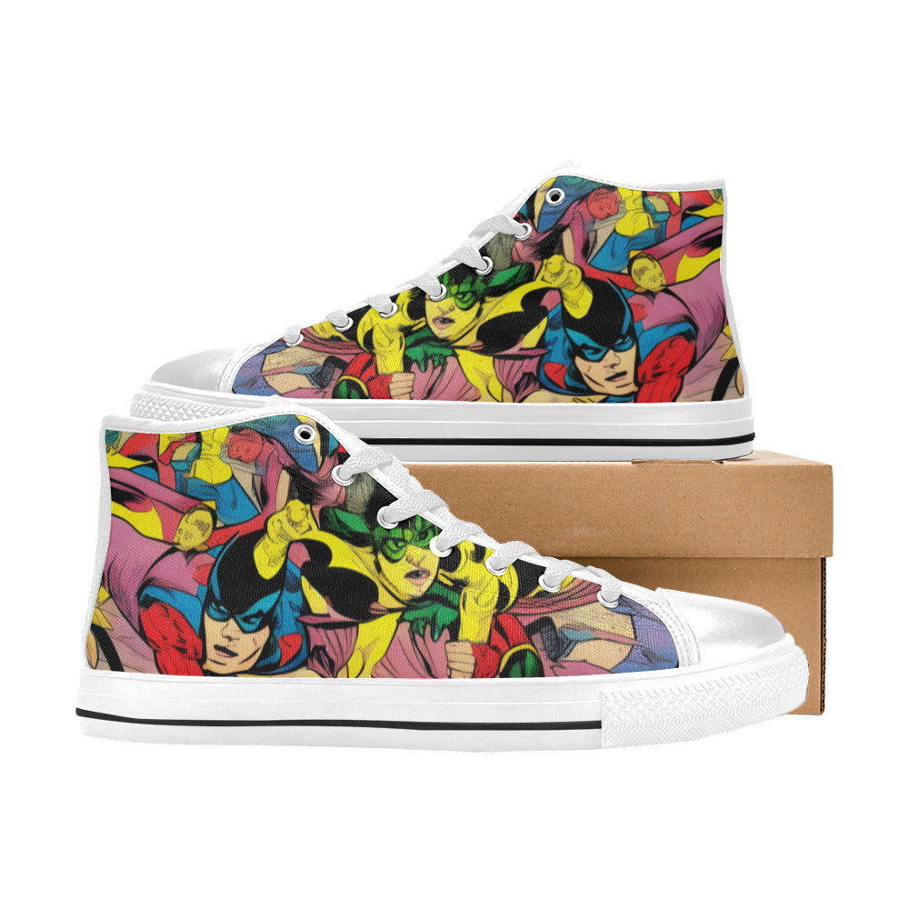 WOMEN'S Retro Comic Art High Top Canvas Neon Fantasy Shoes