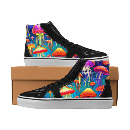 MEN'S Jellyfish Vibrant Mushroom Art High Top Skateboarding Grunge Custom Shoes