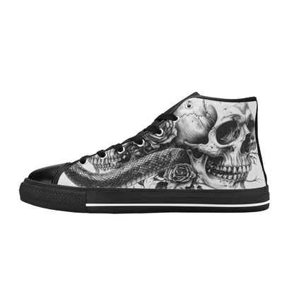 Art Gothic Rose Skull Men's Dark High Top Canvas Shoes | Freaky Shoes®