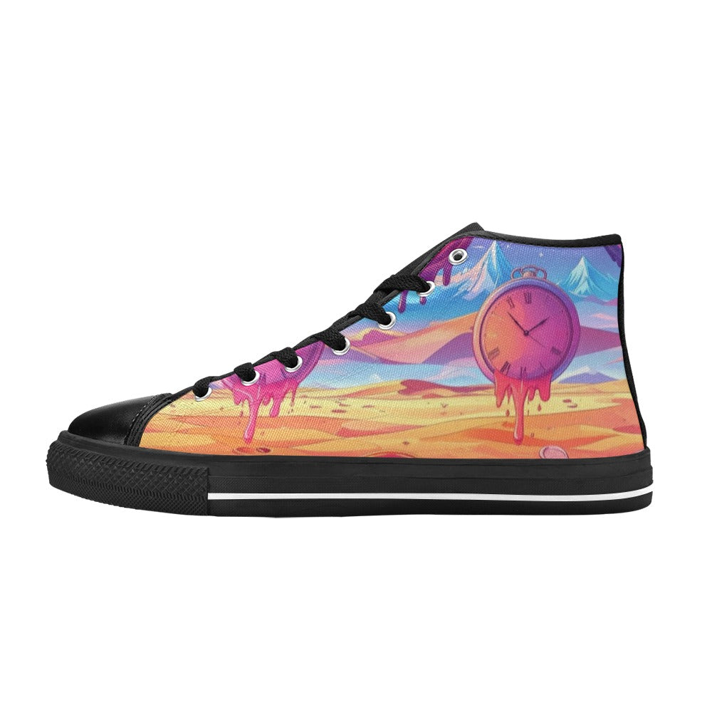 MEN'S Surrealist Dreamscape Pattern, Melting High Top Canvas Dreamcore Sneakers