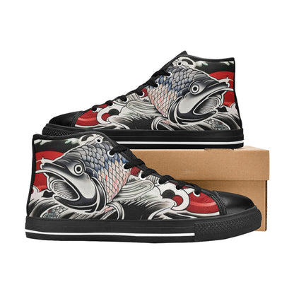 WOMEN'S Japanese Fish Art 3 High Top Canvas Grunge Custom Sneakers