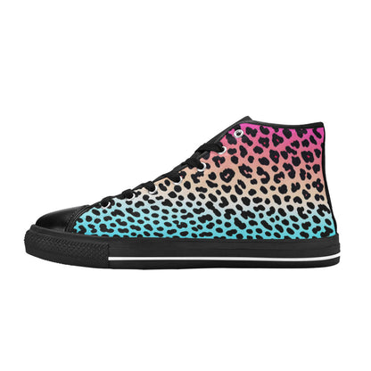 WOMEN'S Gradient Leopard Print High Top Canvas Dark Academia Custom Sneakers