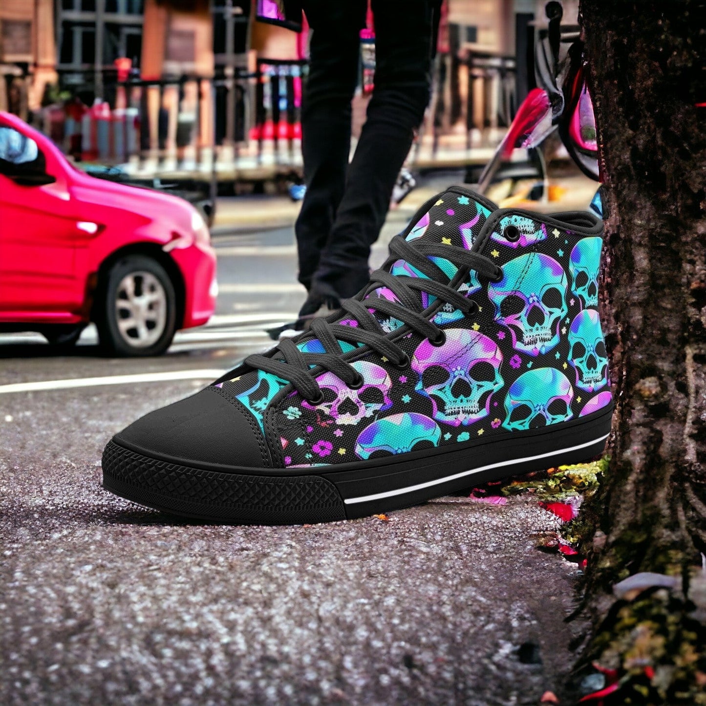 Holographic Orange Black Wearable Bold Art - Freaky Shoes | Custom Art Sneakers