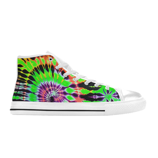 WOMEN'S Cc Tie Dye Art High Top Canvas Vibrant Chaos Custom Sneakers