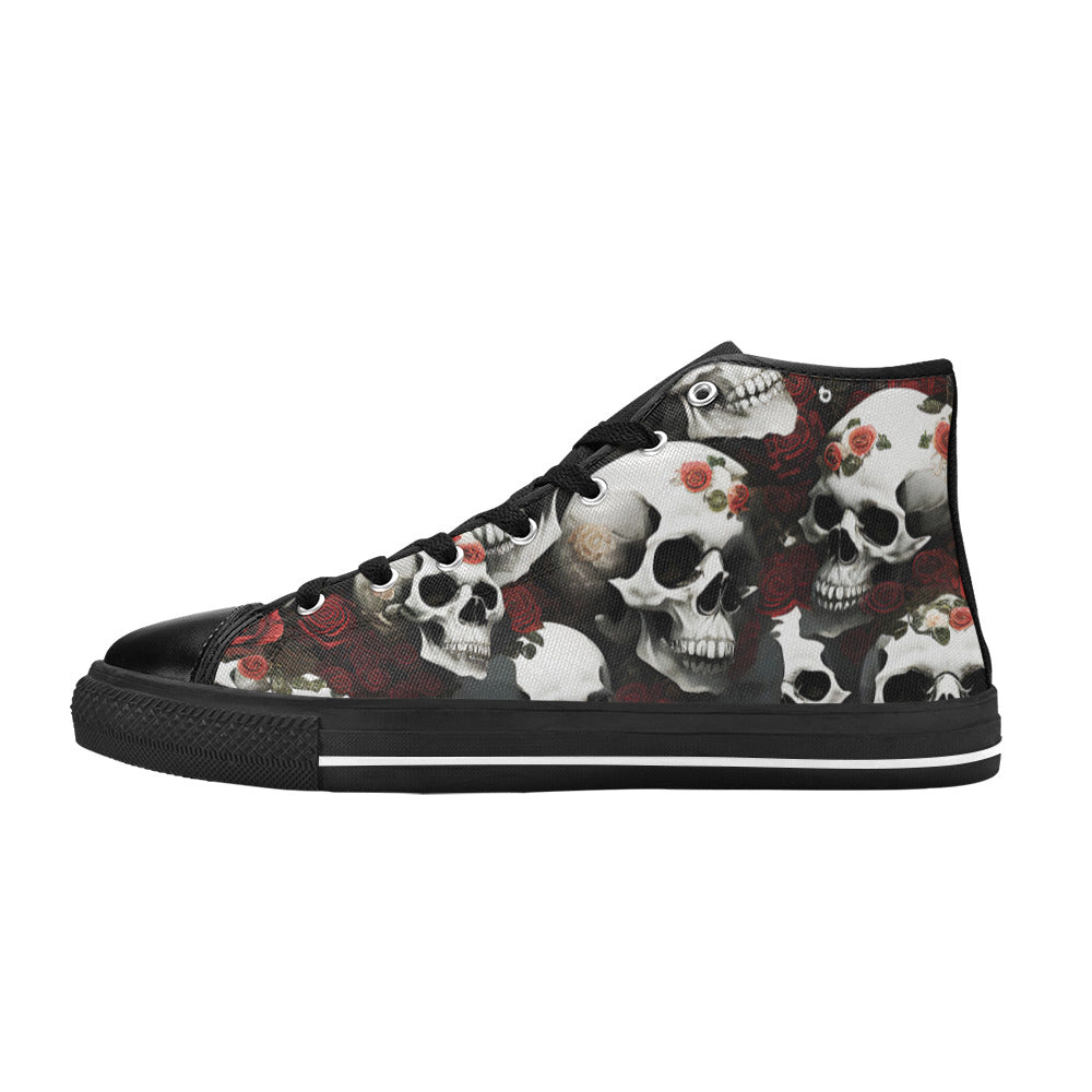 WOMEN'S Rose Skulls Dark 3 High Top Canvas Neon Fantasy Custom Sneakers