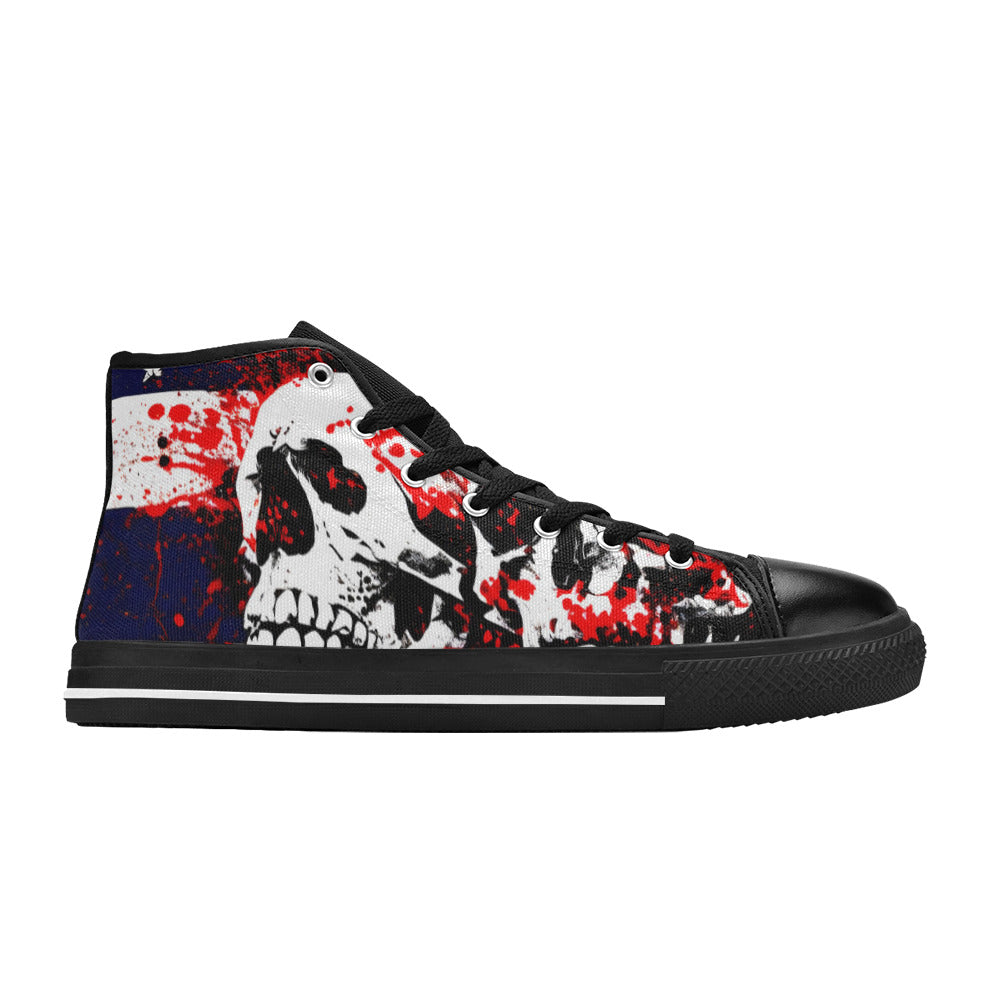 WOMEN'S Patriotic Splatter Skulls High Top Canvas Dark Academia Custom Shoes