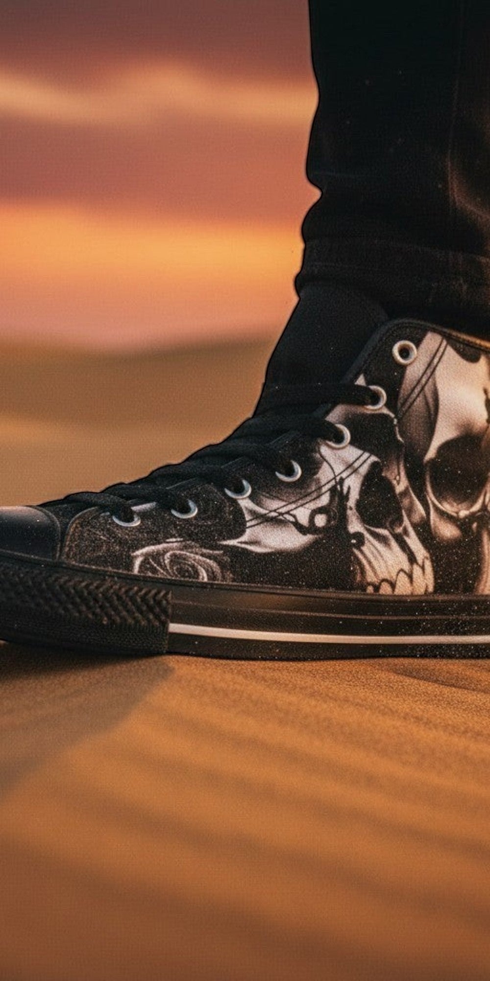 Custom Men's Greyscale Skulls & Roses Black & White high-top canvas shoes with bold all-over art — Freaky Shoes