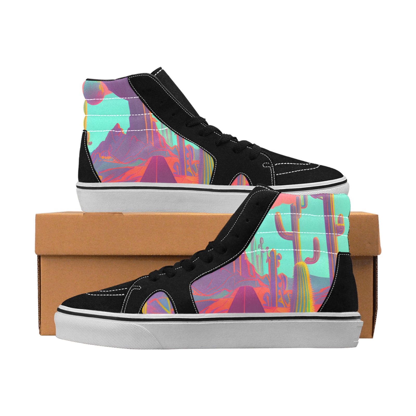 WOMEN'S Trippy Psychedelic Artwork Desert High Top Skateboarding Dreamcore Sneakers