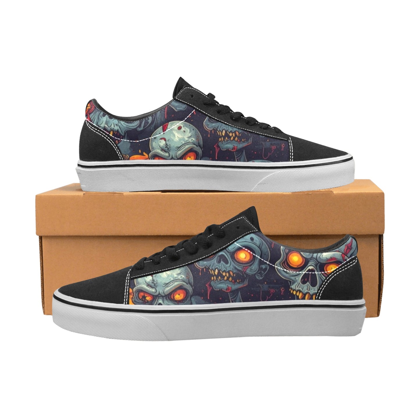 Halloween Zombie Horror Repeat Lots of overlapping Skull Cartoon Art Pattern Gritty 40373 Men's Low Top Skateboarding Shoes (Model E001-2)