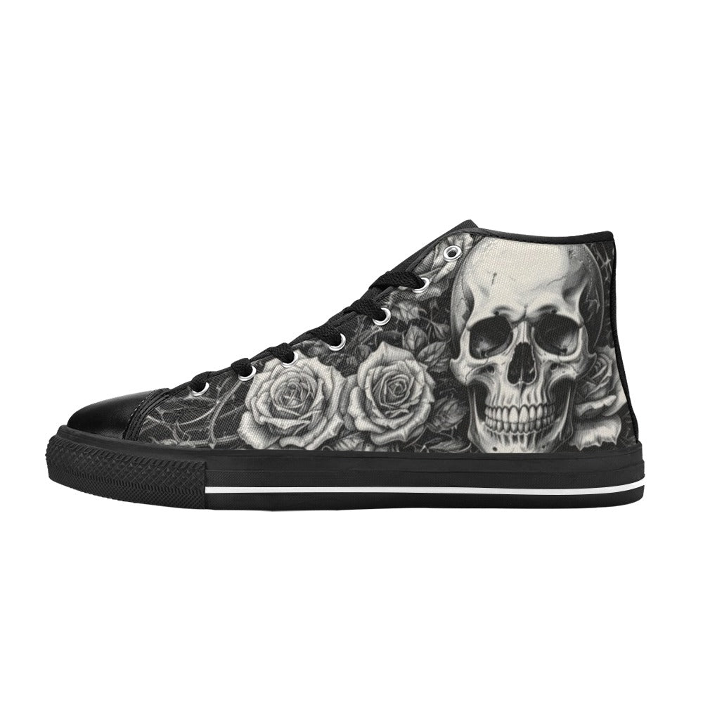 Skull Dark Art Men's Gothic Rose High Top Canvas Shoes | Freaky Shoes®