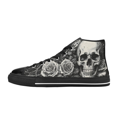 Grey Skull & Wings Women's Dark Gothic High Top Canvas Shoes | Freaky Shoes®