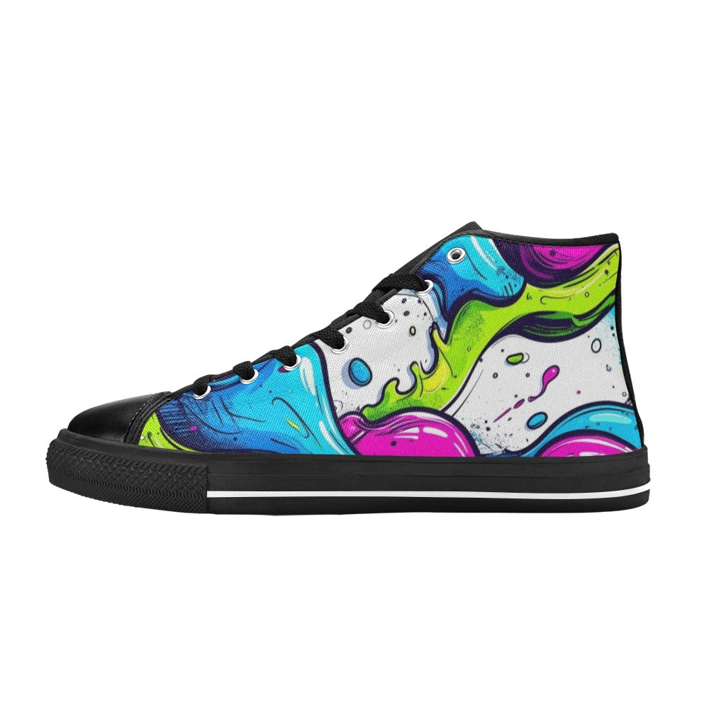 KIDS' Acid Wash Cartoon Art High Top Canvas Surreal Custom Sneakers