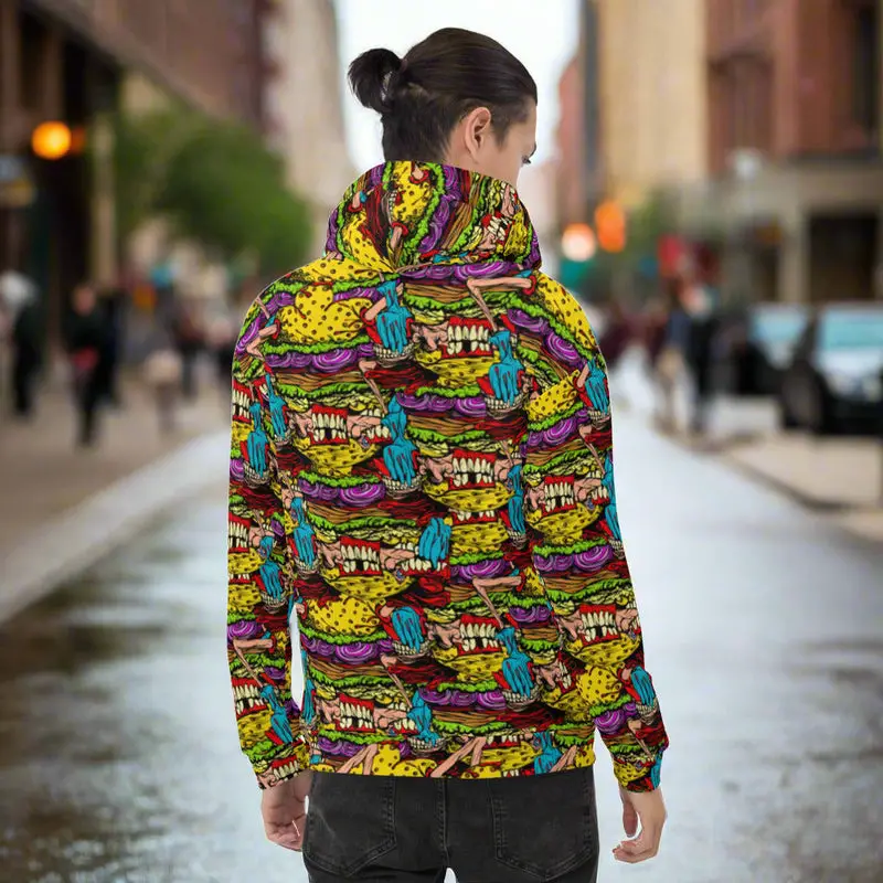 Cheeseburger Monster Art Custom All-Over Print Pullover Hoodie