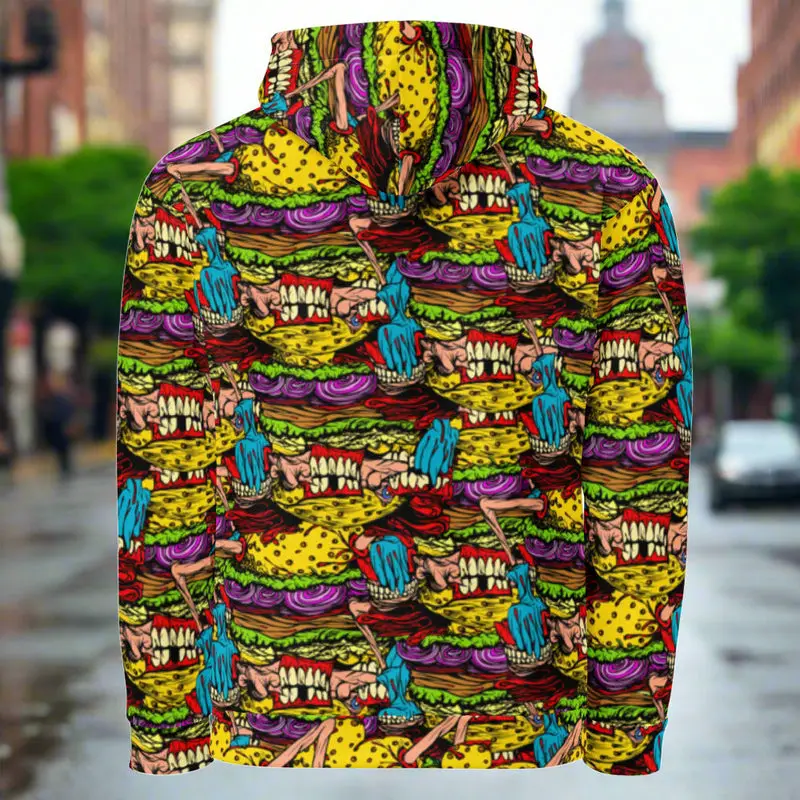 Sudadera con capucha y estampado integral personalizado de Cheeseburger Monster Art