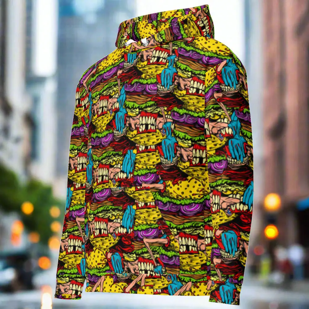 Cheeseburger Monster Art Sweat à capuche imprimé intégral personnalisé