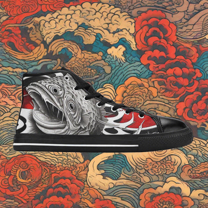Peacock Crimson Black Custom WOMEN Bold Art - Freaky Shoes | Custom Art Sneakers