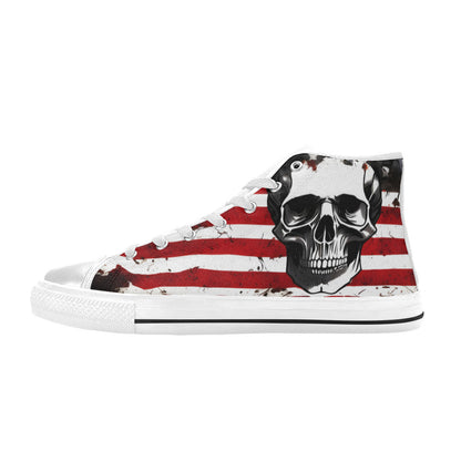 WOMEN'S Patriotic Skull Art High Top Canvas Vibrant Chaos Custom Shoes