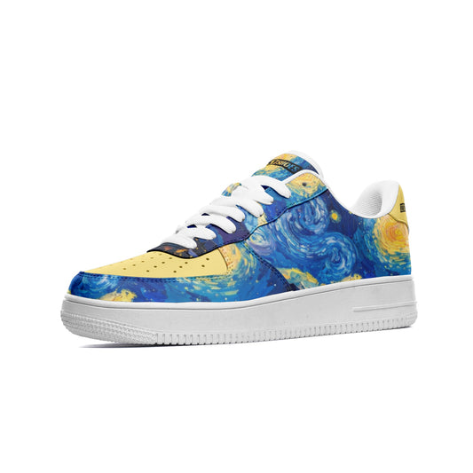 Starry Night Fine Art Classic Custom Sneakers | Freaky Shoes® Unisex Low Top Leather Sneakers