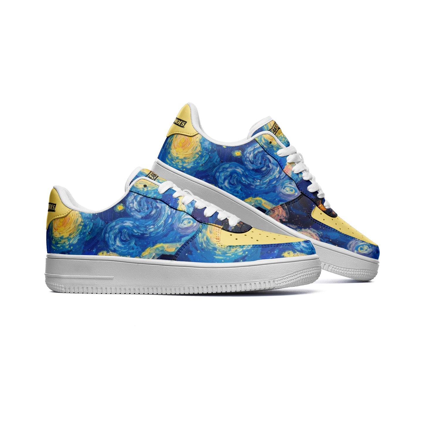 Starry Night Fine Art Classic Custom Sneakers | Freaky Shoes® Unisex Low Top Leather Sneakers