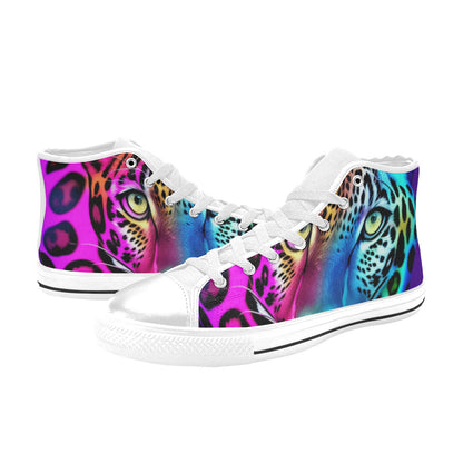 WOMEN'S Colored Leopard Print Art High Top Canvas Vibrant Chaos Sneakers