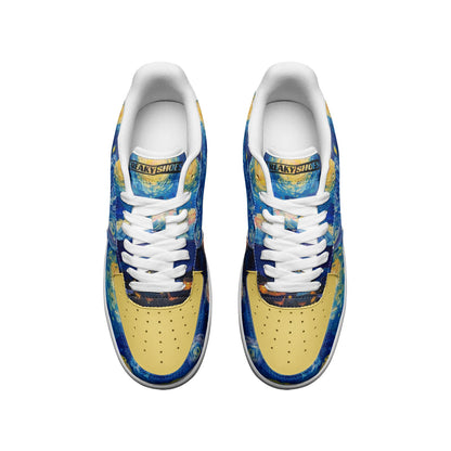 Starry Night Fine Art Classic Custom Sneakers | Freaky Shoes® Unisex Low Top Leather Sneakers