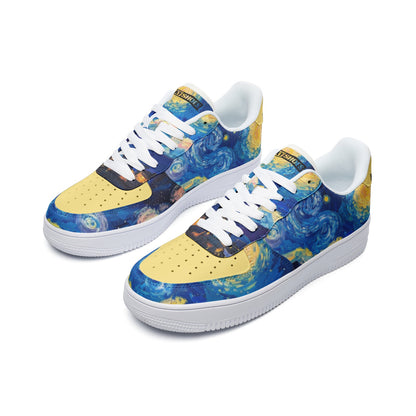 Starry Night Fine Art Classic Custom Sneakers | Freaky Shoes® Unisex Low Top Leather Sneakers