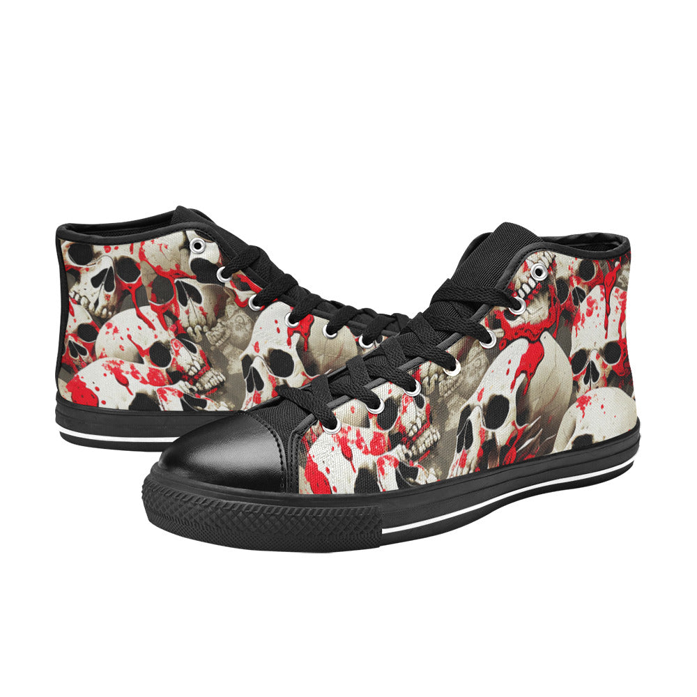 WOMEN'S Splatter Skulls 3 High Top Canvas Dark Academia Custom Sneakers
